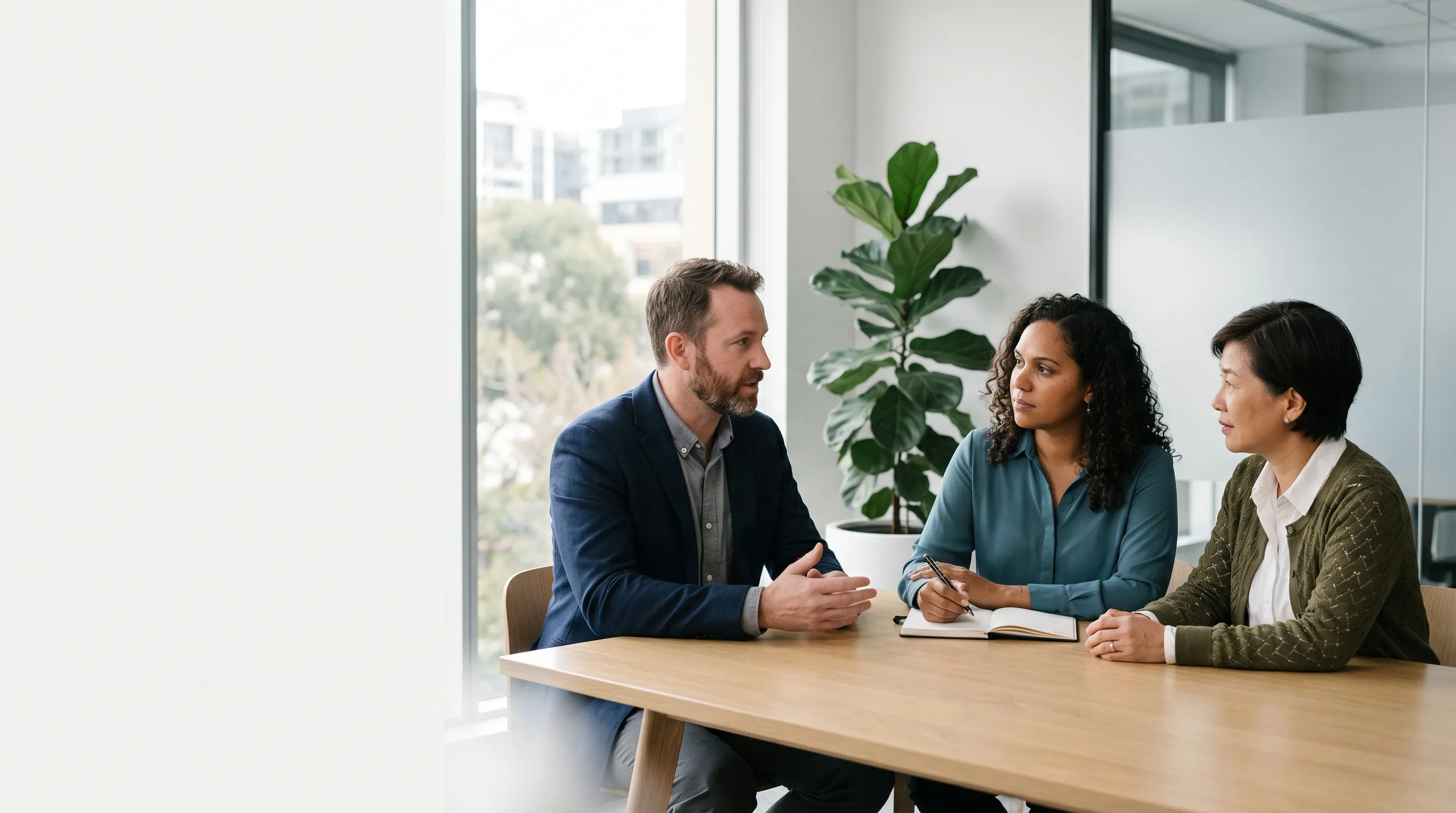 Business owner considering their next step with a strategy advisor